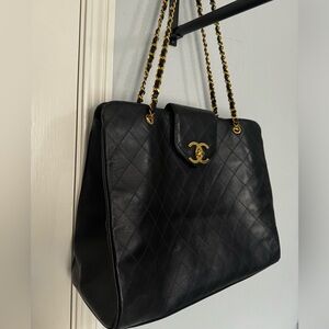 Chanel XL Lambskin Leather Supermodel Weekender Black